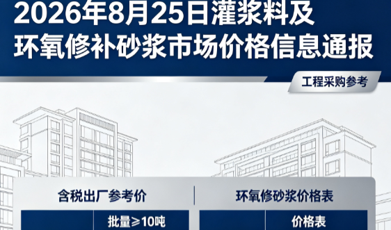 绿园2026年8月25日灌浆料及环氧修补砂浆市场价格信息通报